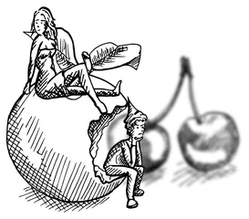 Fotobehang kabouter dame en jongen zitten bij een appel © emieldelange