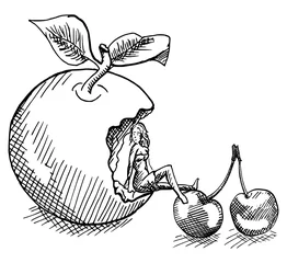 Fototapeten kabouter dame zit in een appel © emieldelange