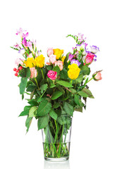 Bouquet of flowers in the vase on white background