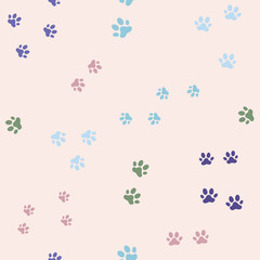 Colorful seamless pattern with cat footprints. 
