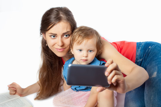 Young mother makes a selfie