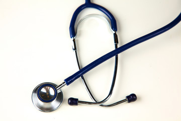 close up medical stethoscope on a white background