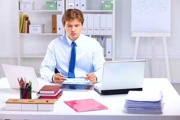 Fototapeta premium businessman working at a desk computer graphics