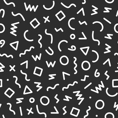 Memphis style seamless pattern. Abstract vector illustration with geometric elements, shapes.