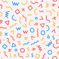Memphis style seamless pattern. Abstract vector illustration with geometric elements, shapes.