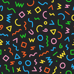 Memphis style seamless pattern. Abstract vector illustration with geometric elements, shapes.