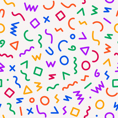 Memphis style seamless pattern. Abstract vector illustration with geometric elements, shapes.