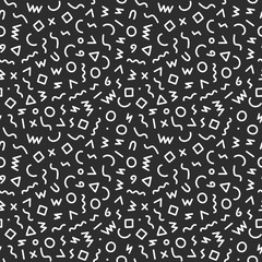 Memphis style seamless pattern. Abstract vector illustration with geometric elements, shapes.