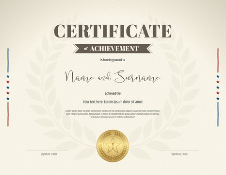 Certificate of achievement template in brown theme on beige colo