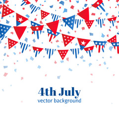4th of July, American Independence Day celebration greeting card with bunting in national flag color.