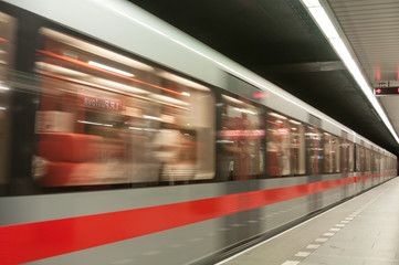 Fototapeta na wymiar Moving train on subway station