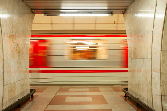  Moving train on subway station