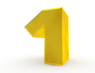 3d Gold number 1 on white background 3d rendering