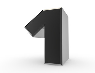 3d Black number 1 on white background 3d rendering