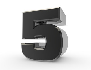 3d Black number 5 on white background 3d rendering