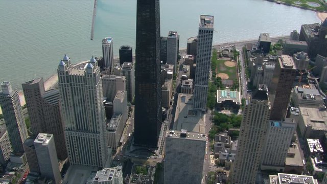 Flight looking down into Chicago streets below John Hancock Center. Shot in 2003.