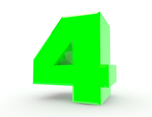 3d Green number 4 on white background 3d rendering