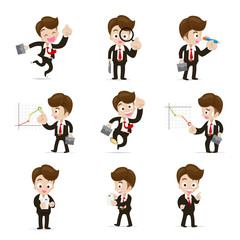 Set of 9 businessman in difference action vector illustration ep