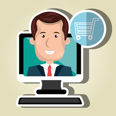 social marketing  user desktop computer isolated icon design, vector illustration  graphic 