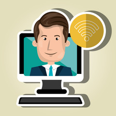 social marketing  user desktop computer isolated icon design, vector illustration  graphic 