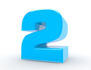 3d Blue number 2 on white background 3d rendering