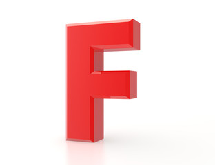 the red letter F on white background 3d rendering