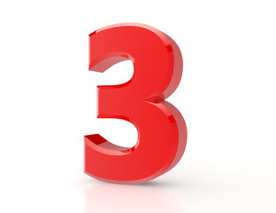 3d red number 3 on white background