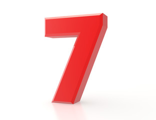 3d red number 7 on white background