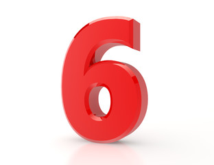 3d red number 6 on white background