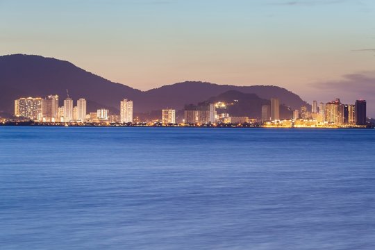 George Town City high rise building view with mountain and sea, Penang Malaysia