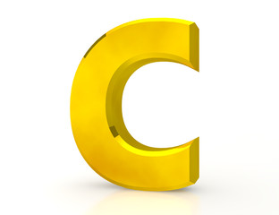 the Gold letter C on white background 3d rendering