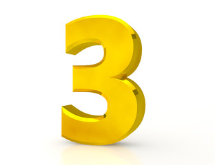 3d Gold number 3 on white background