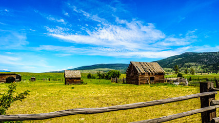 Old and dilapidated farm buildings in the countryside of the Lower Nicola Valley near Merritt British Columbia, Canada
