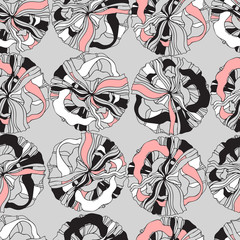 Abstract seamless pattern with retro shapes rings and  waves.