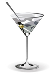 Glass of Martini cocktail isolated. Vector watercolor technique