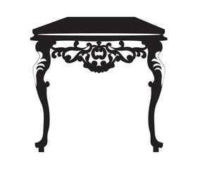 Vector Baroque table furniture with luxury ornaments. Vector sketch rich furniture