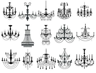 Classic chandelier Set Collection. Luxury decor accessory design. Vector illustration sketch - obrazy, fototapety, plakaty