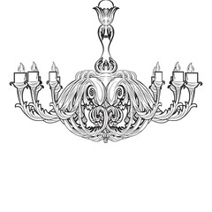Rich Baroque Classic chandelier on white background. Luxury decor accessory design. Vector illustration sketch