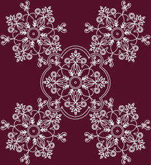 Abstract ethnic floral ornament on red background. Vector