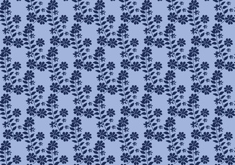 Vintage floral ornament pattern in blue. Vector