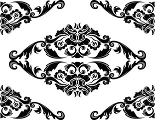 Vector Baroque Floral Damask ornament pattern. Elegant luxury texture for textile, fabrics or wallpapers backgrounds. Black color
