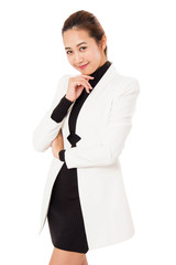 Portrait Of Smiling Business Woman Is Standing, Isolated On Whit Background.