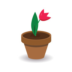 Tulip flower in a pot flat colors