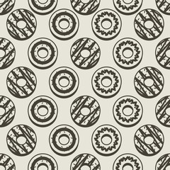Seamless Pattern Black And White Donuts Background Vector Illustration.