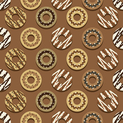 Seamless Pattern Different Style Chocolate Donuts Background Vector.