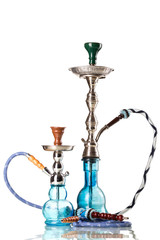 Two eastern hookahs isolated on white background