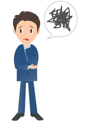 悩むビジネスマン　男性会社員のイラスト素材