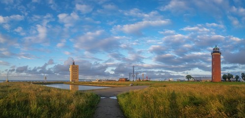 view over the harbor of Cuxhaven in the evening