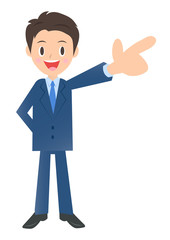 手前を指差すビジネスマン　男性会社員のイラスト素材