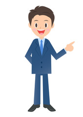 横を指差すビジネスマン　男性会社員のイラスト素材